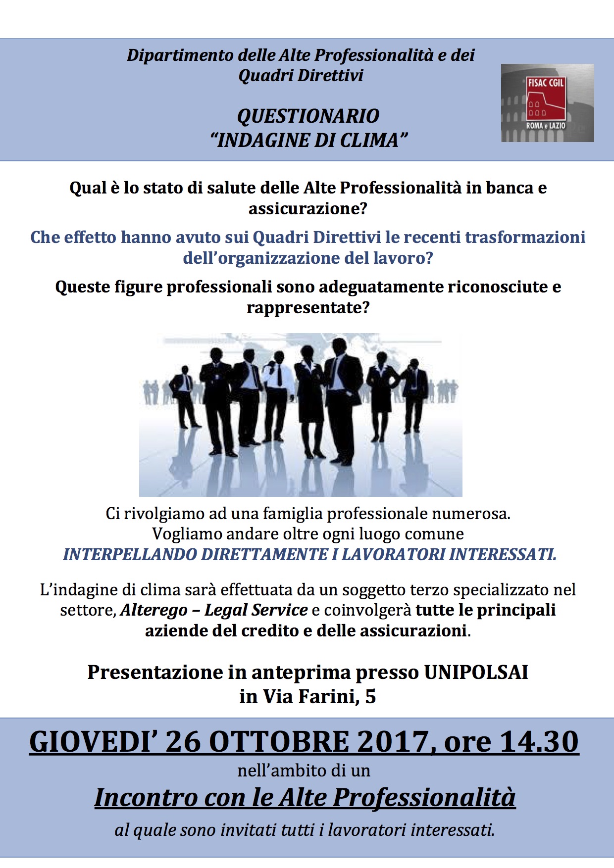 Lazio – Incontro Alte Professionalità – Indagine di clima