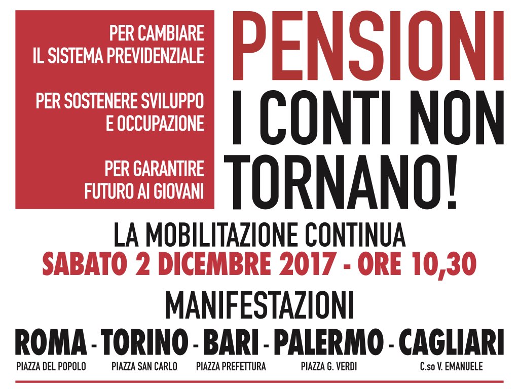 CGIL: Pensioni, vertenza aperta. Mobilitazione il 2 dicembre