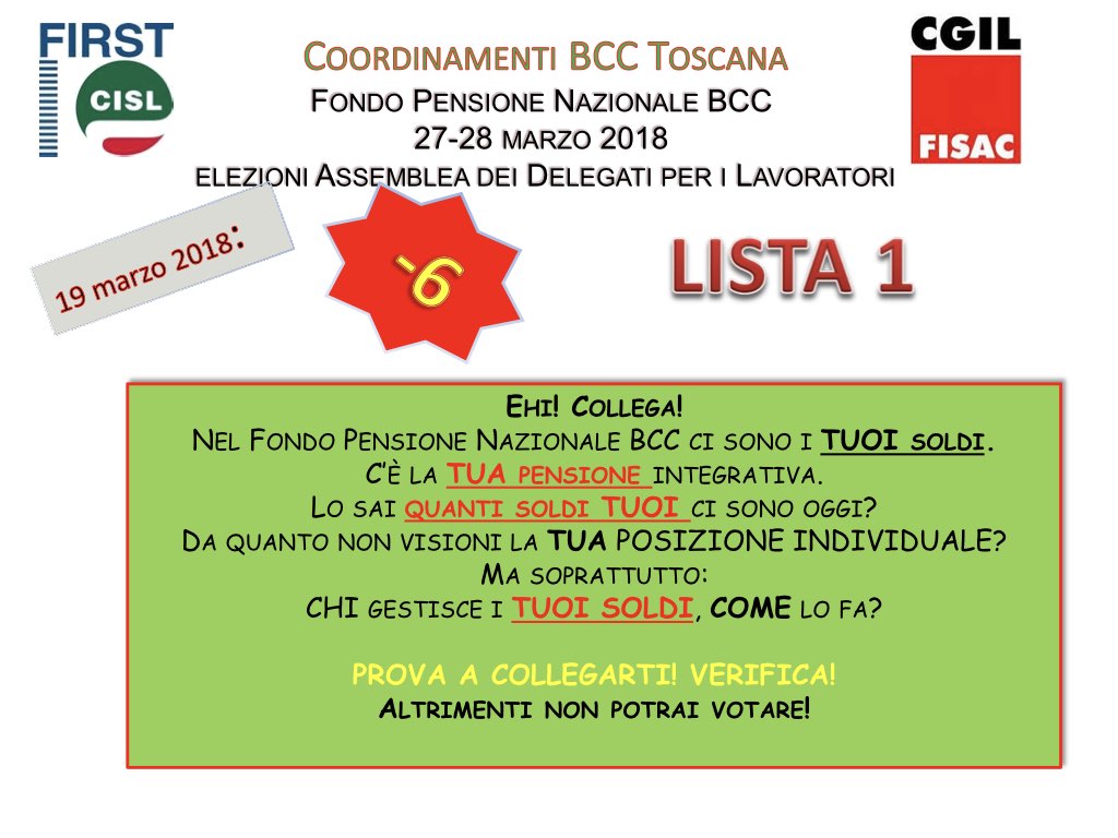 Fondo Pensioni BCC: elezione dei delegati per i lavoratori – 6 ragioni per votare la lista 1