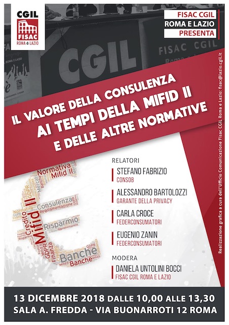 Lazio – Seminario – Il valore della consulenza ai tempi della Mifid2 e delle altre normative 