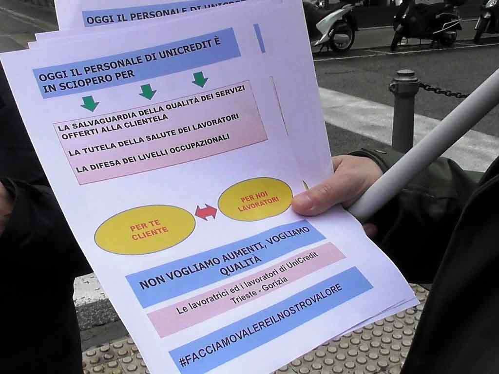 Sciopero Unicredit a Trieste, Gorizia e Monfalcone