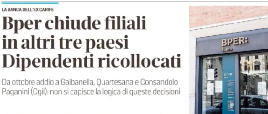 BPER: CGIL Ferrara – BPER chiude filiali, non si capisce la logica