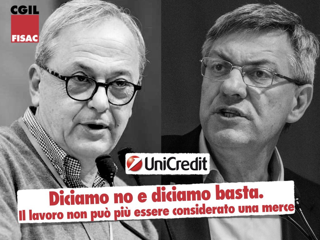 Unicredit – Calcagni: respingiamo questi numeri, no a 8 miliardi di dividendi sulla pelle dei lavoratori