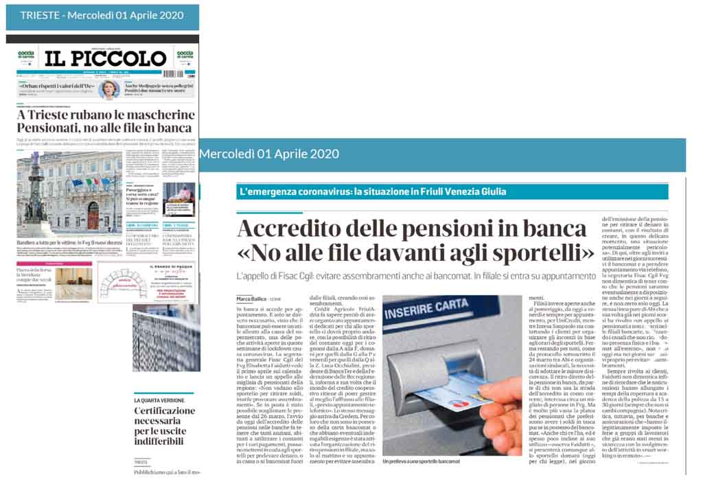 Dichiarazione della Segretaria Generale Fisac Friuli Venezia Giulia Elisabetta Faidutti