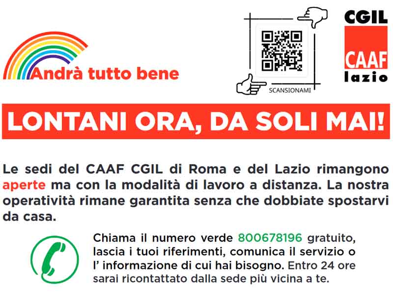 CAAF CGIL di Roma e del Lazio: operatività garantita senza che dobbiate spostarvi da casa