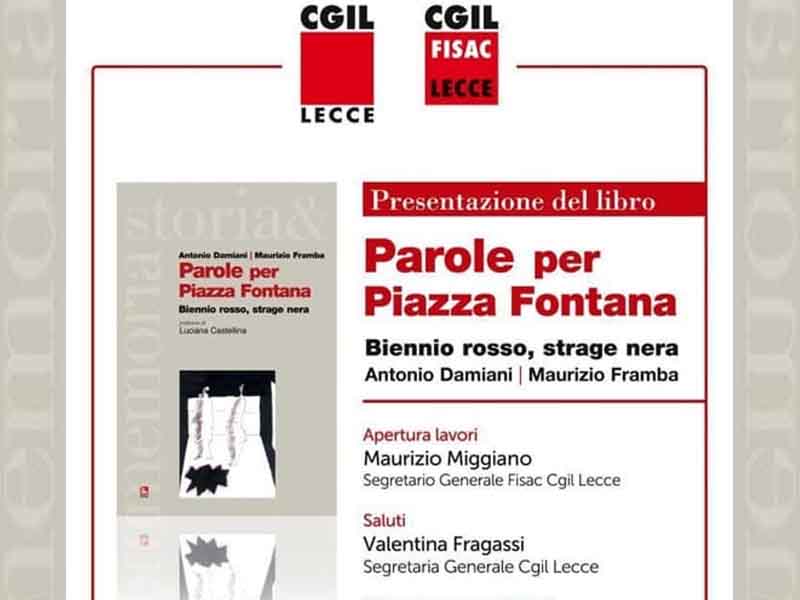 Lecce: la presentazione del libro “Parole per piazza Fontana”