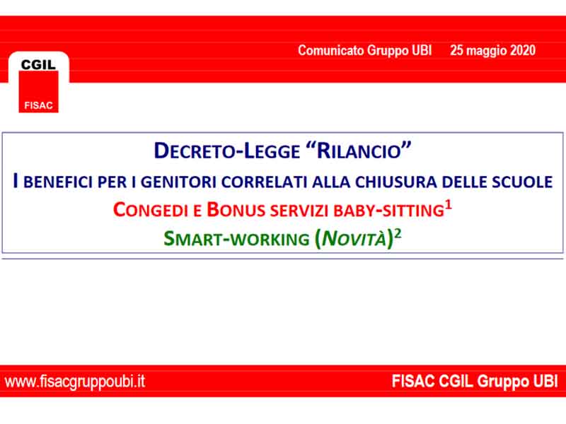 UBI: Comunicato Fisac sul Decreto-Legge ‘Rilancio’