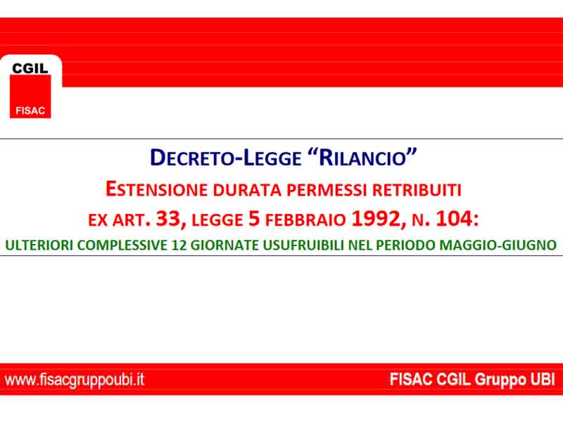 UBI: seconda scheda Fisac sul Decreto-Legge ‘Rilancio’