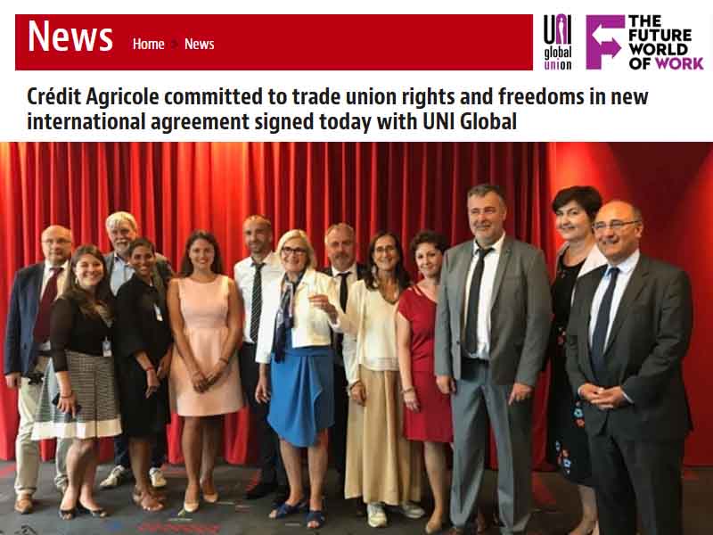 Uni Global firma un Accordo Quadro Globale con il Gruppo Crédit Agricole